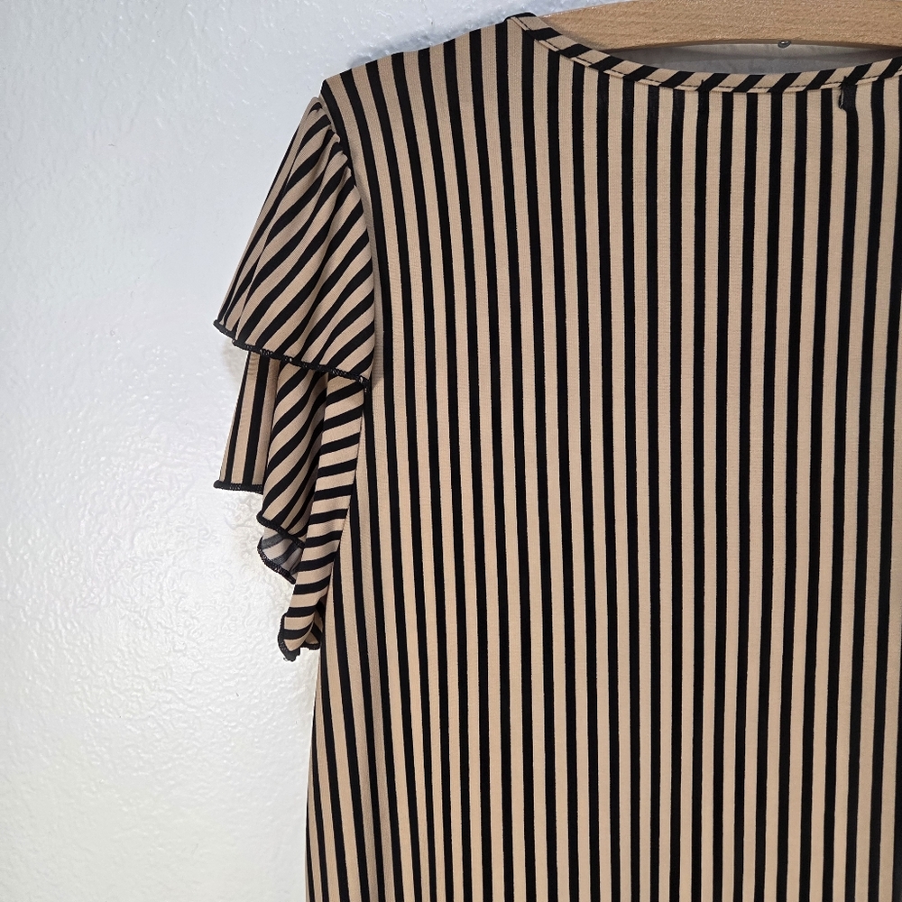 Atelier 29 Blouse Top Size Large Vertical Stiped Ruffle Short Sleeves - Picture 10 of 15